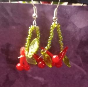 Vintage 1960s fruit earrings--cherrirs